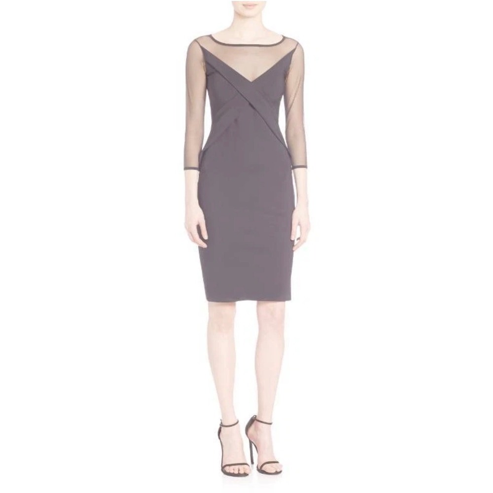 Chiara Boni La Petite Robe Black Mesh Sleeve Criss Cross Dress Italy 42 US S/M